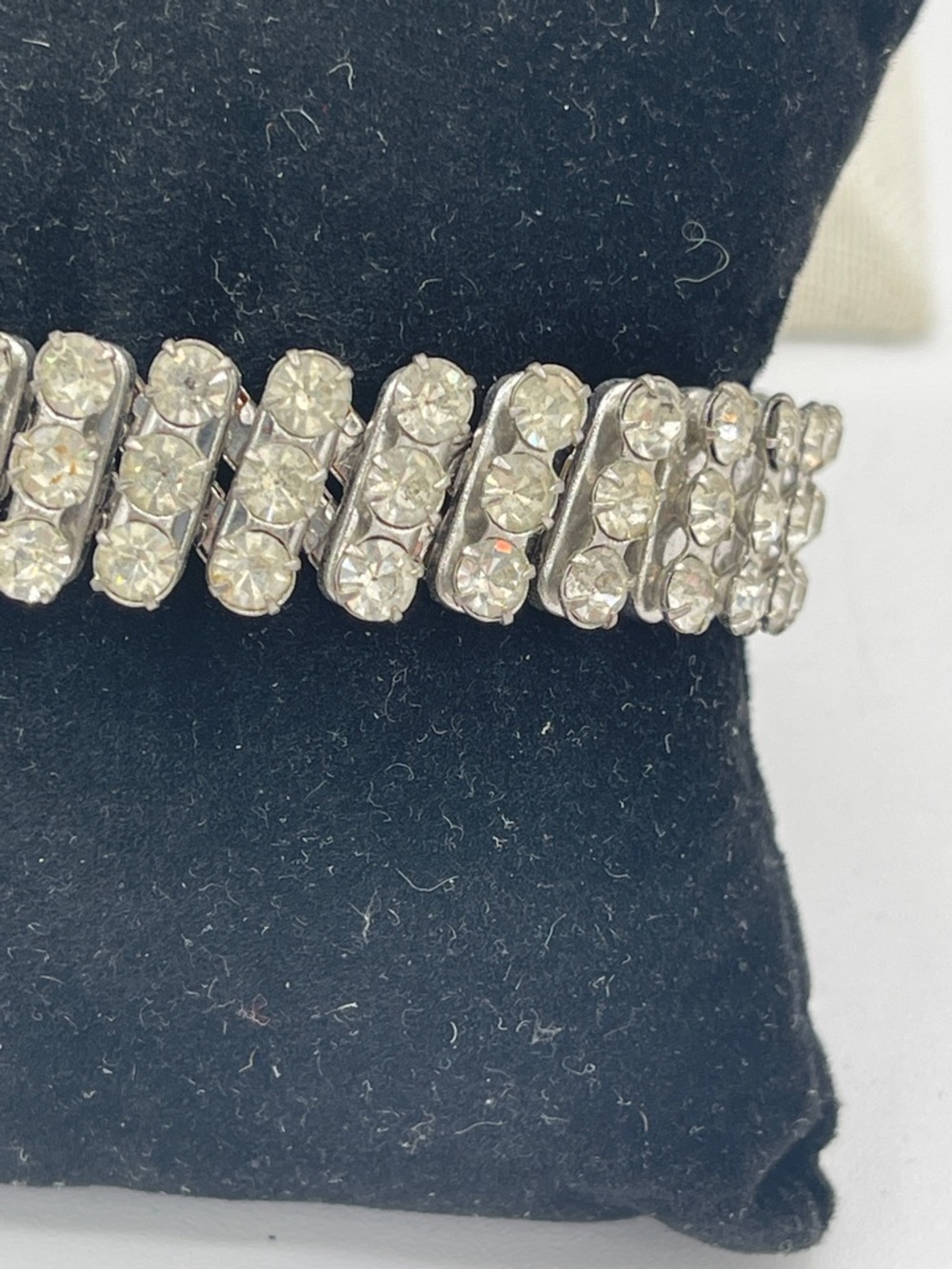 4.21.26-30 Vintage Accordion Silver Clear Rhinestones Bracelet - Picture 2 of 13